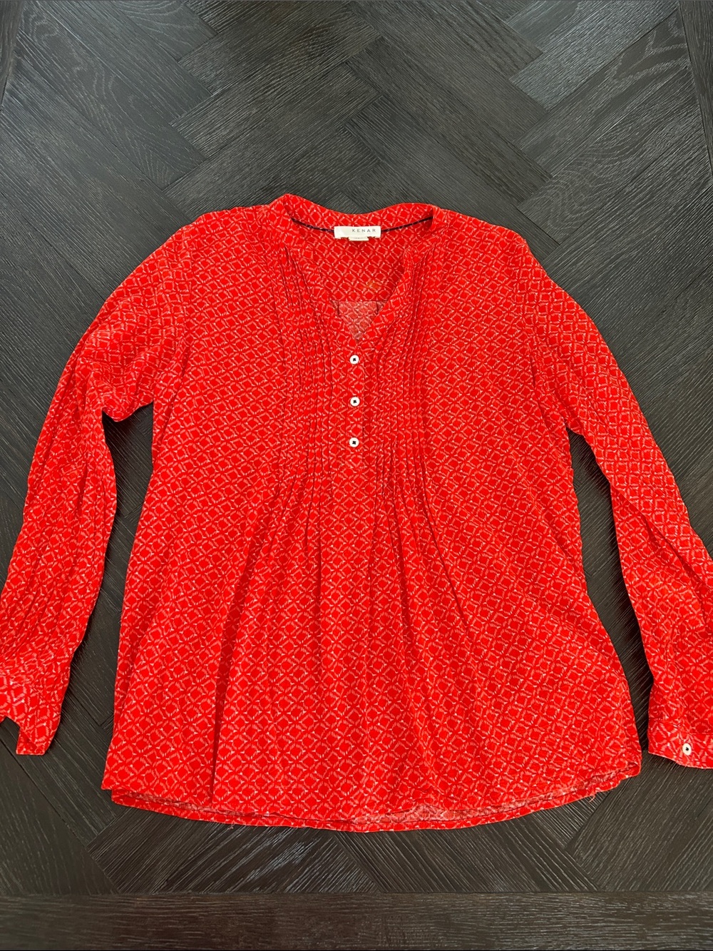 Kenar Vibrant Orange Geometric Print V-Neck Blouse